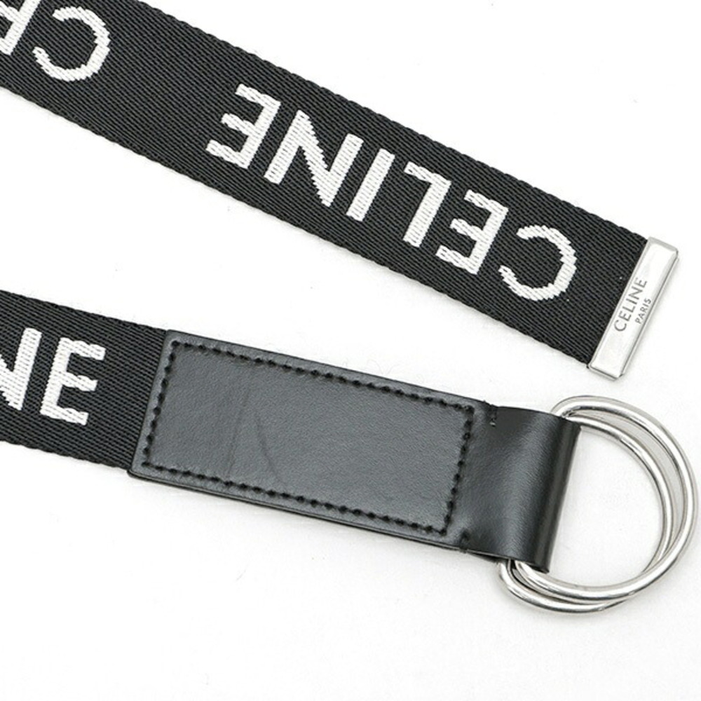 Celine Medium Double Ring Belt 45AVS2AEO.38SI Jacquard Textile Calfskin Black - Picture 4 of 5